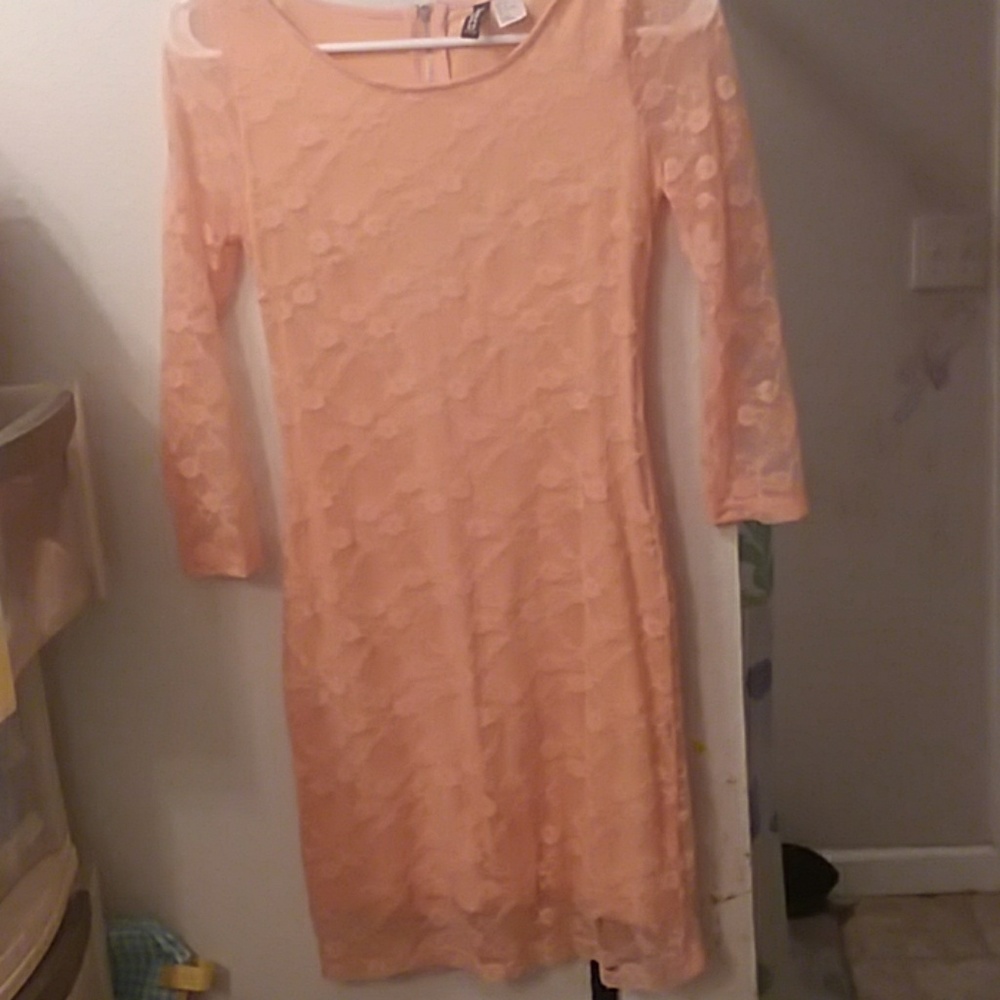 Peach colored lace dress
